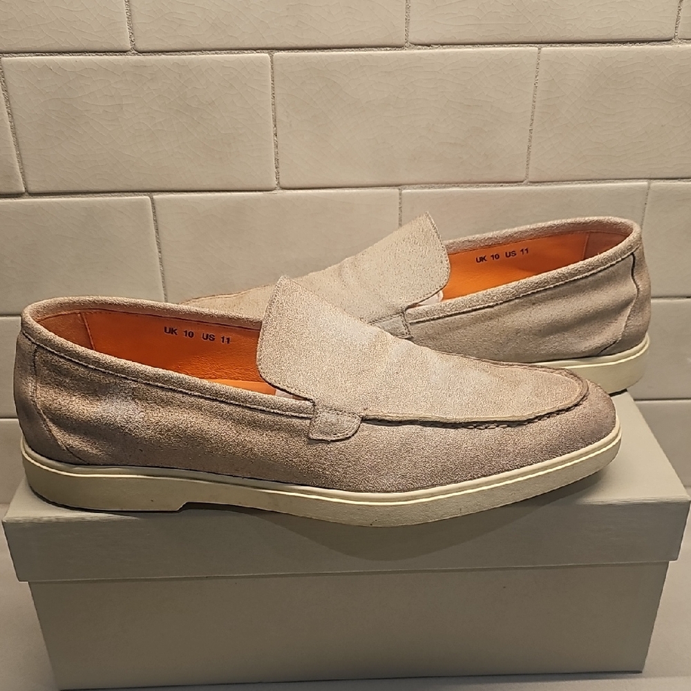 Santoni Beige Suede Loafers Box And Dust Covers Included